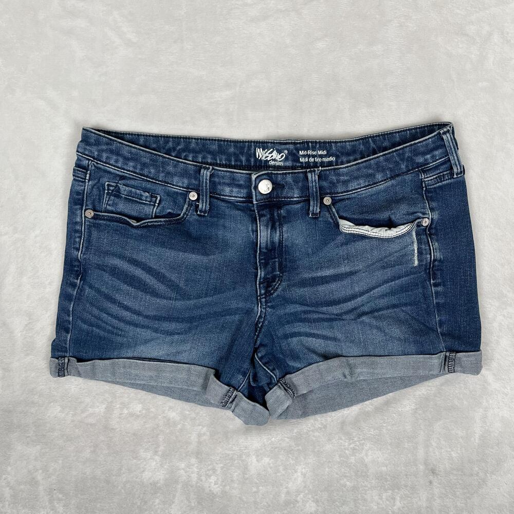 Mossimo Denim Shorts Womens 10 30 Blue Mid Rise Hot Pants Cuffed Stretch Casual